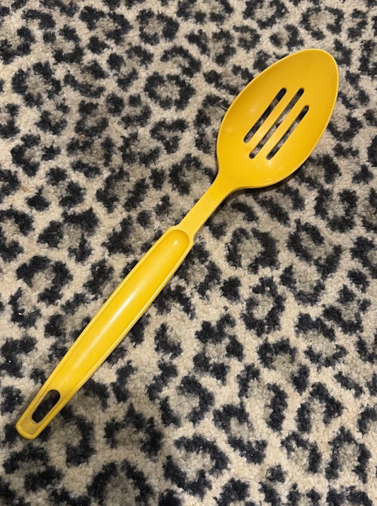 Vintage Yellow EKCO Slotted Serving Spoon 11" Made in USA Used Dishwasher Safe